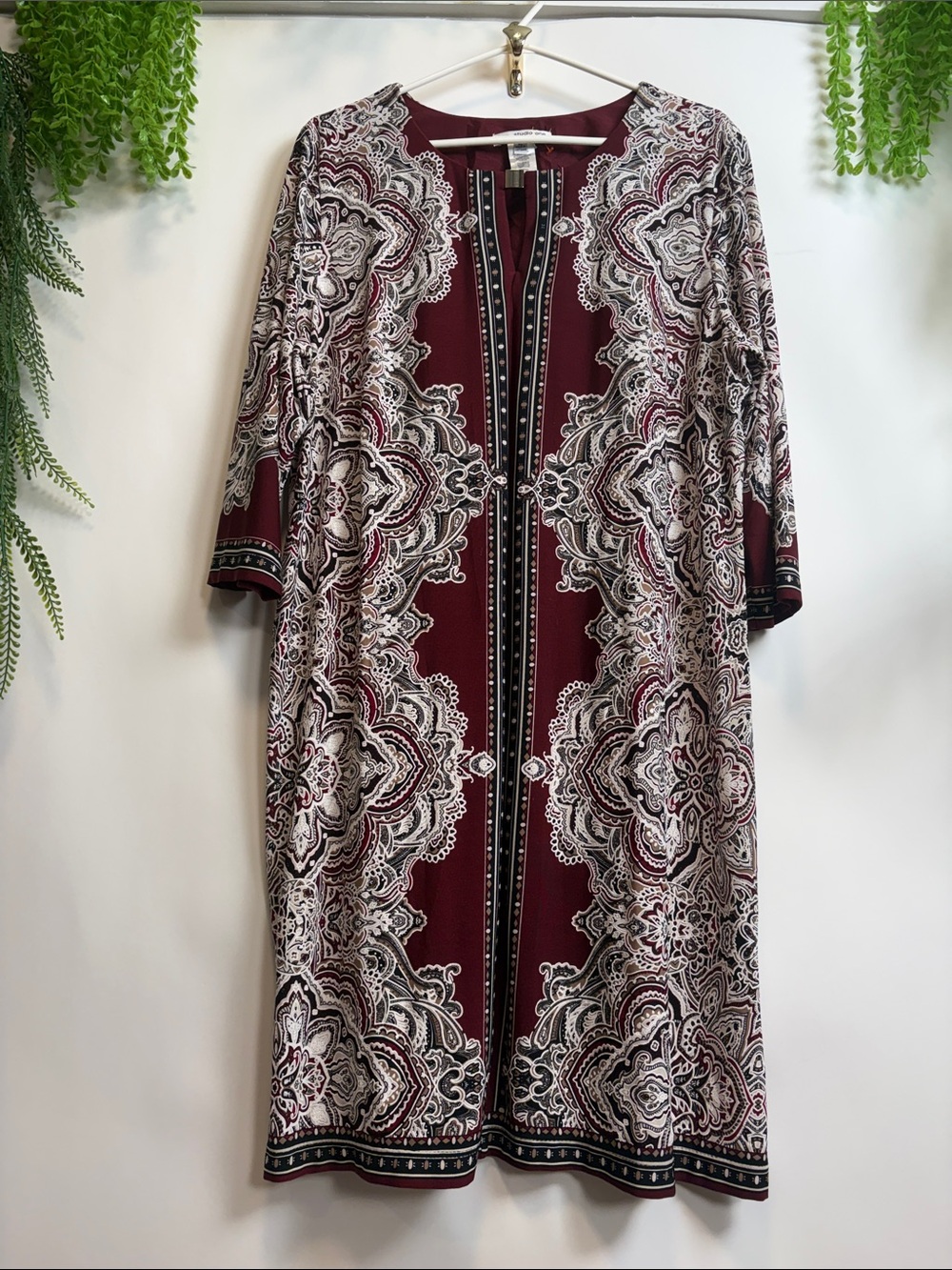 Studio One Burgundy Paisley Midi Dress